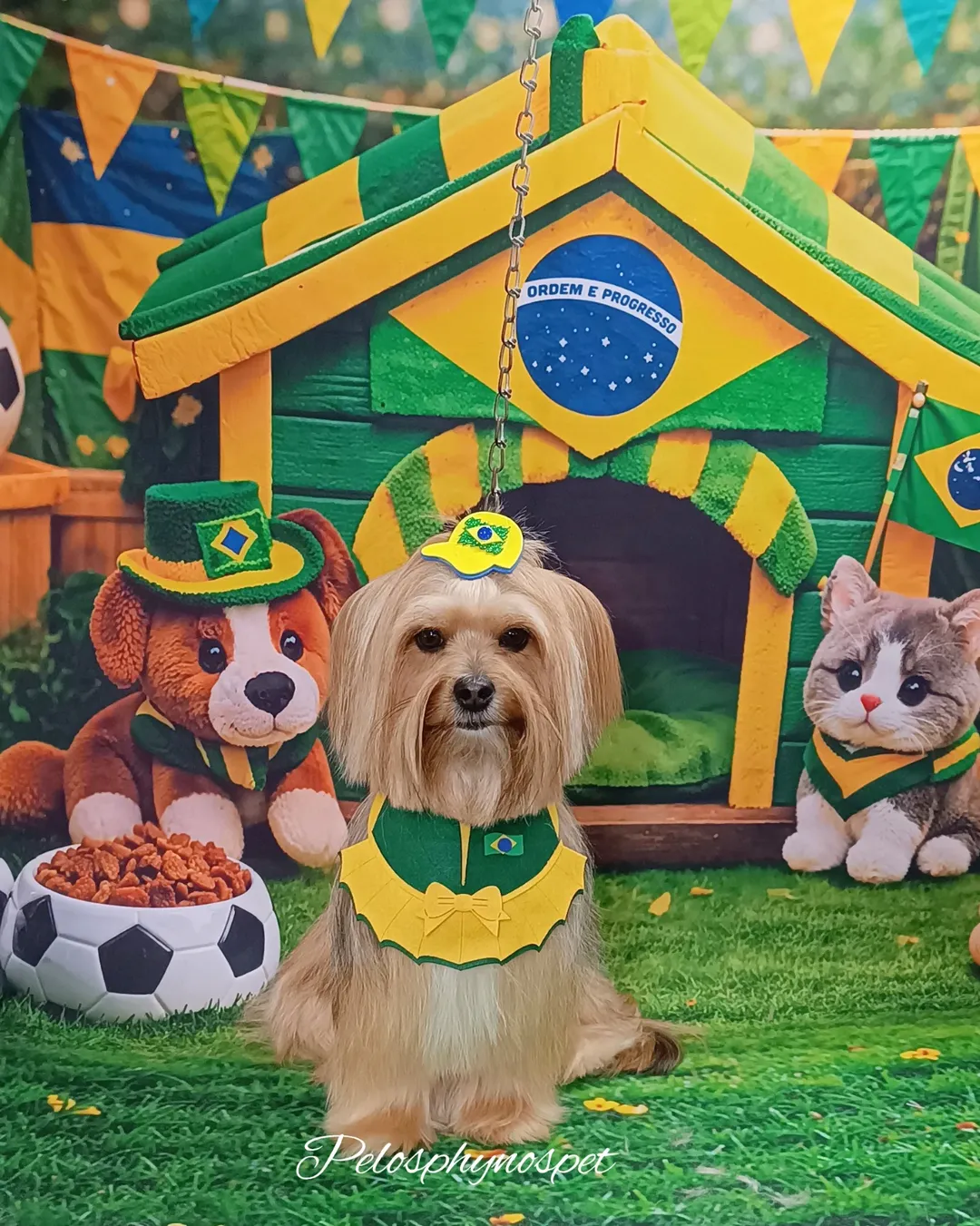 Yorkshire torcedor com bandana do Brasil